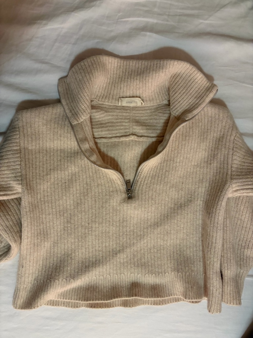 Everlane Cream Ribbed Half-Zip Turtleneck Sweater